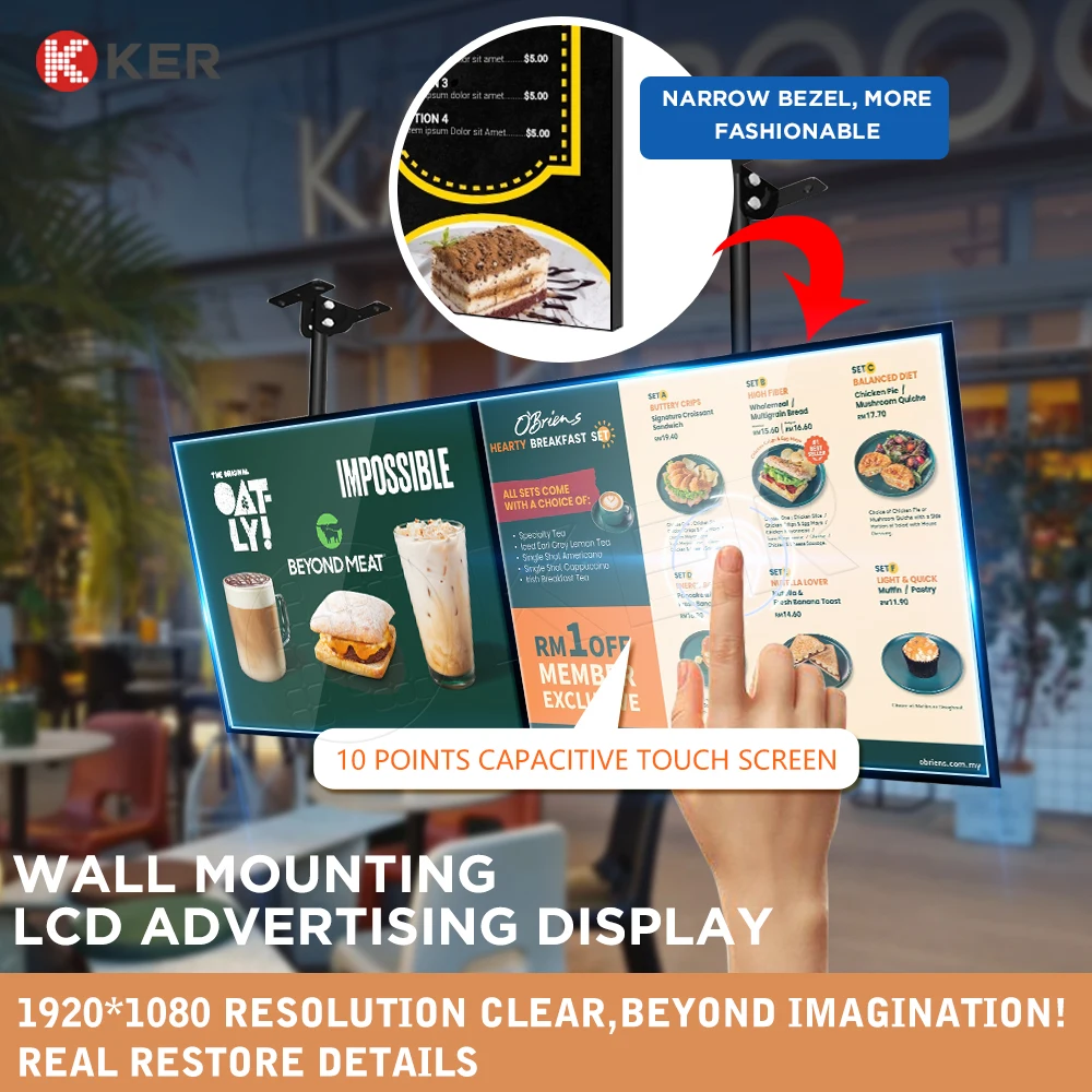 43 Inch Fast Food Restaurant Lcd Digital Menu Board Signage Wall Mount Display With Multi Media Player