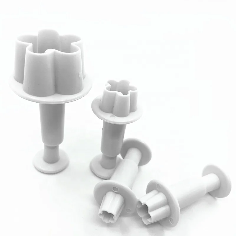 DIY Popular 3pcs Little Flower Shape Plastic Plunger Fondant Cutter Set Cake Decorating Tools