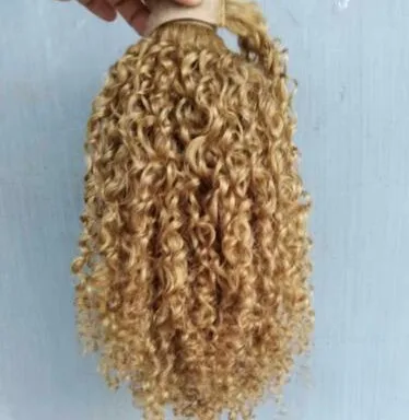 Kinky curly Brazilian human virgin hair Ponytail hair extensions clip in drawstring ponytails dark blonde 120g