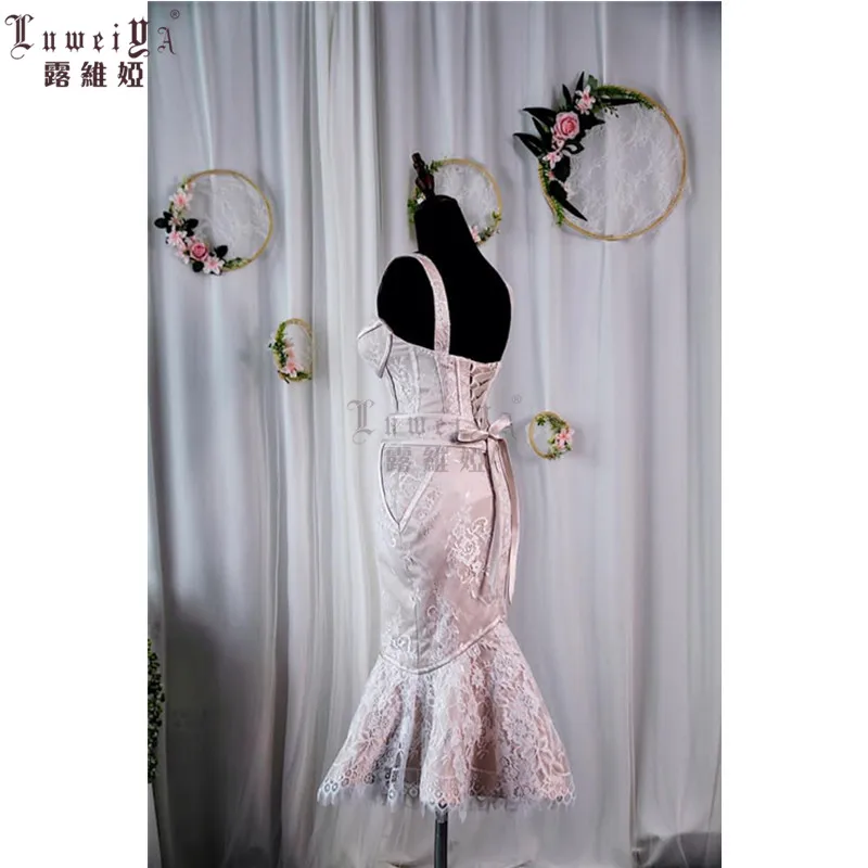 Mermaid Sling Tube Top Vestige Madrid DE Casamento Retro Fishtail Bridesmaid Wedding Dress Knee Length Lace Dress For Wedding