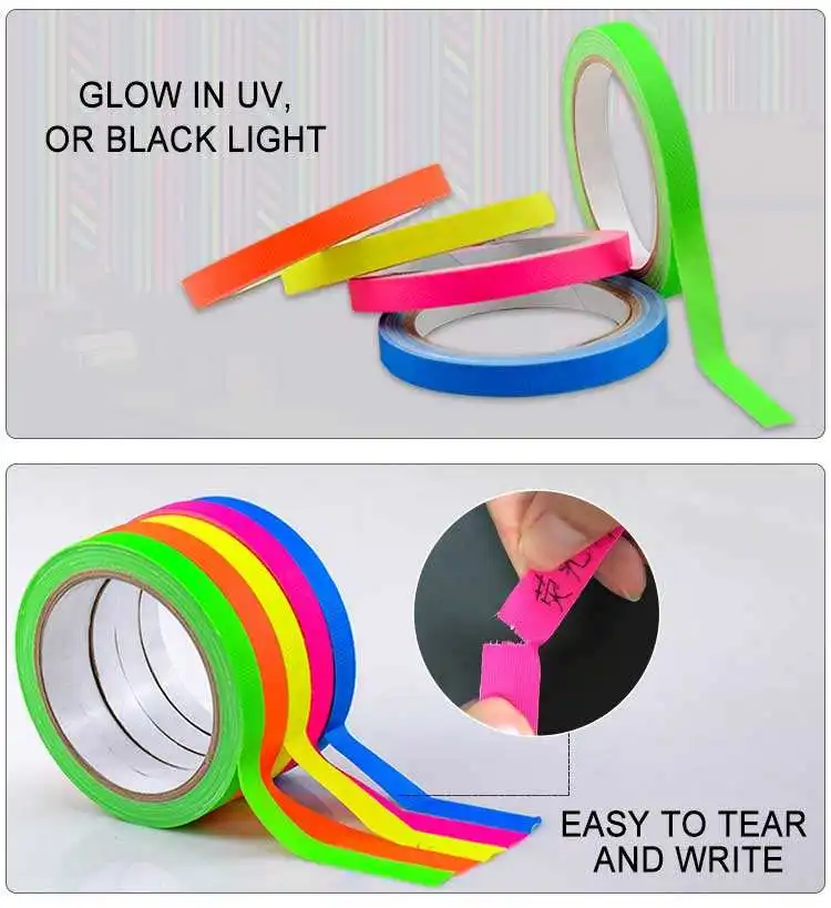 ANTI Hot Sale 6 Colors UV Tape Blacklight Reactive Fluorescent Cloth Tape Glow in The Dark Tape Under UV Black Light
