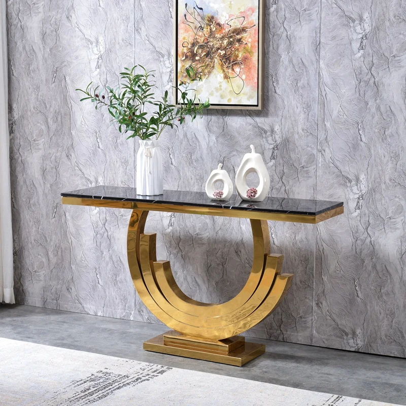 Modern Design Mirror Glass Top Rectangle Stainless Steel Frame Banquet Party Side Table Console Table