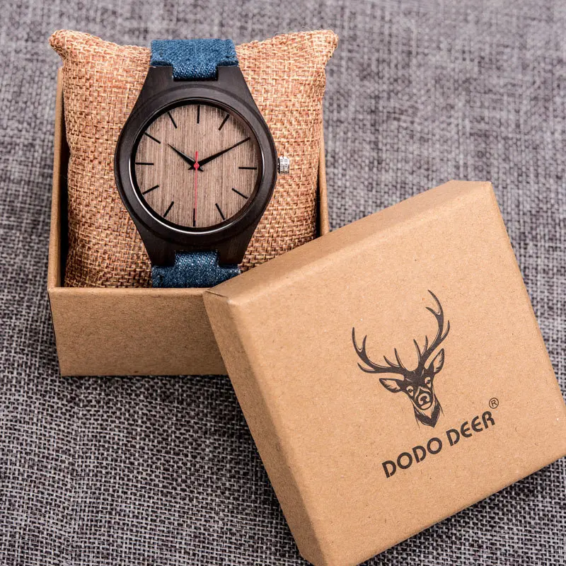 DODO DEER Простой Классический дешевый холщовый ремешок деревянные часы бесплатно Изысканная упаковочная коробка