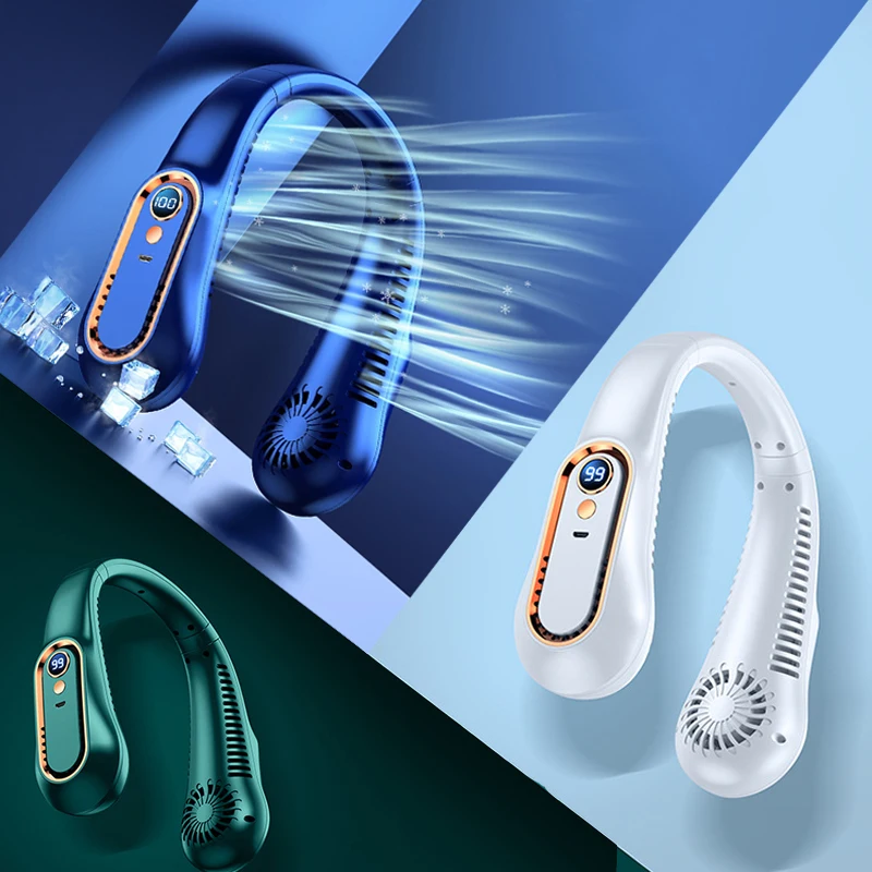 Outdoor camping foldable folding wearable usb charging bladeless small neck portable rechargeable fans