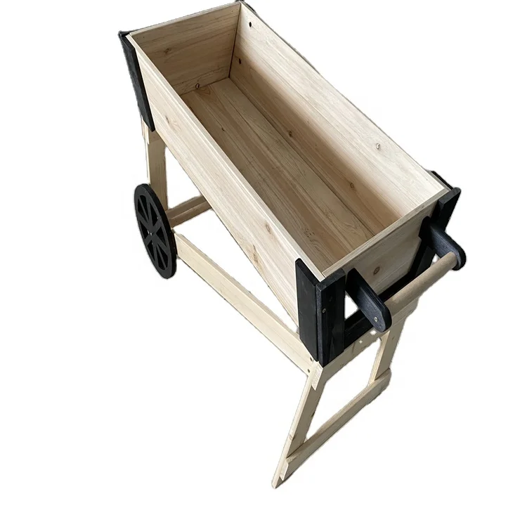 Jaalex Wooden Trolley Raised Garden Bed Flower Planting Bed Outdoor Home Decoration With Wheel