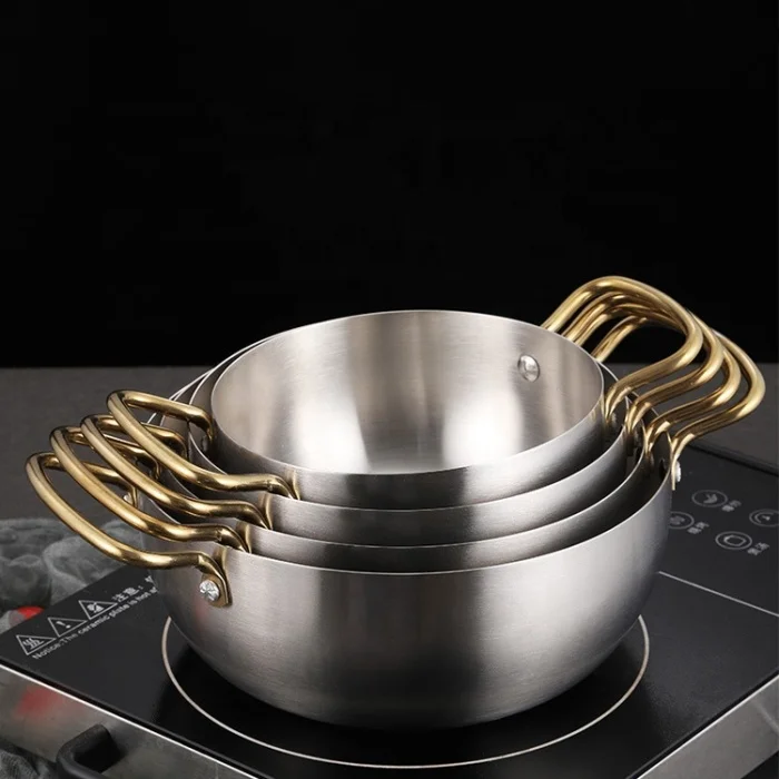 Korean Style Silver Gold Noodles Pot Kitchen Cookware Portable Stainless Steel Ramyun Cooker Korea Ramen Pot