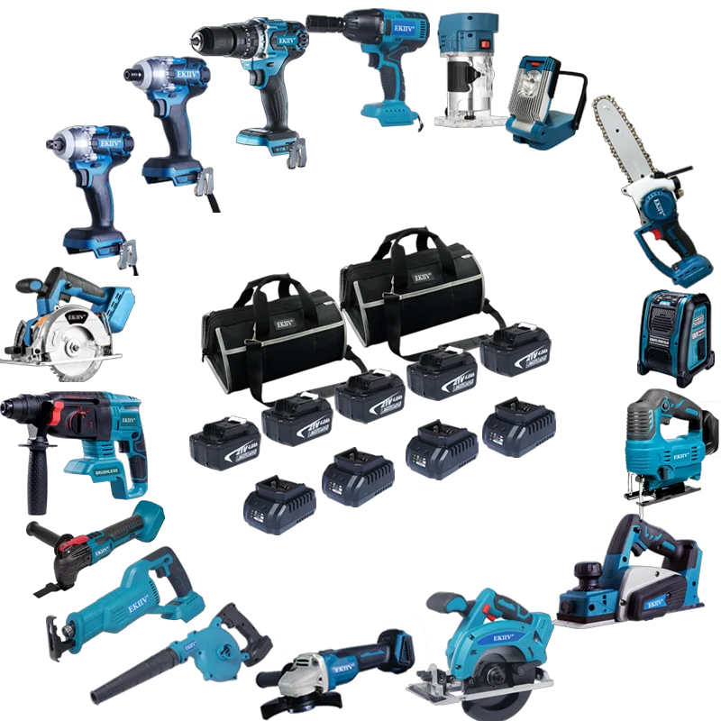 ekiiv Profession electric tool set cordless combo suit kits Full Range Industrial Cordless Tool Set Kit 4 in 1 Li-ion Battery