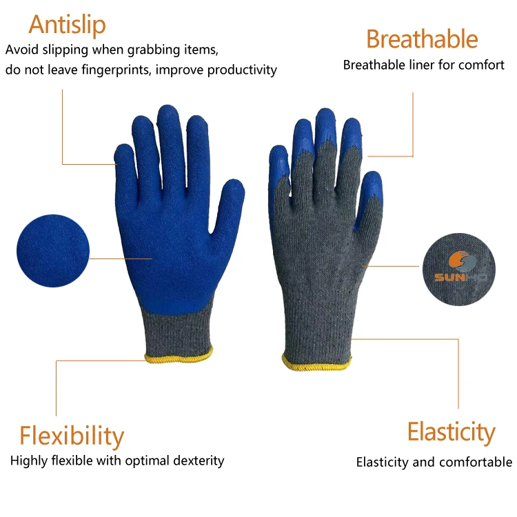 SunnyHope High Quality Garden Gloves Anti-Cut and Anti-Static Protective Gear for Workers Latex Nylon Polyester Knitted