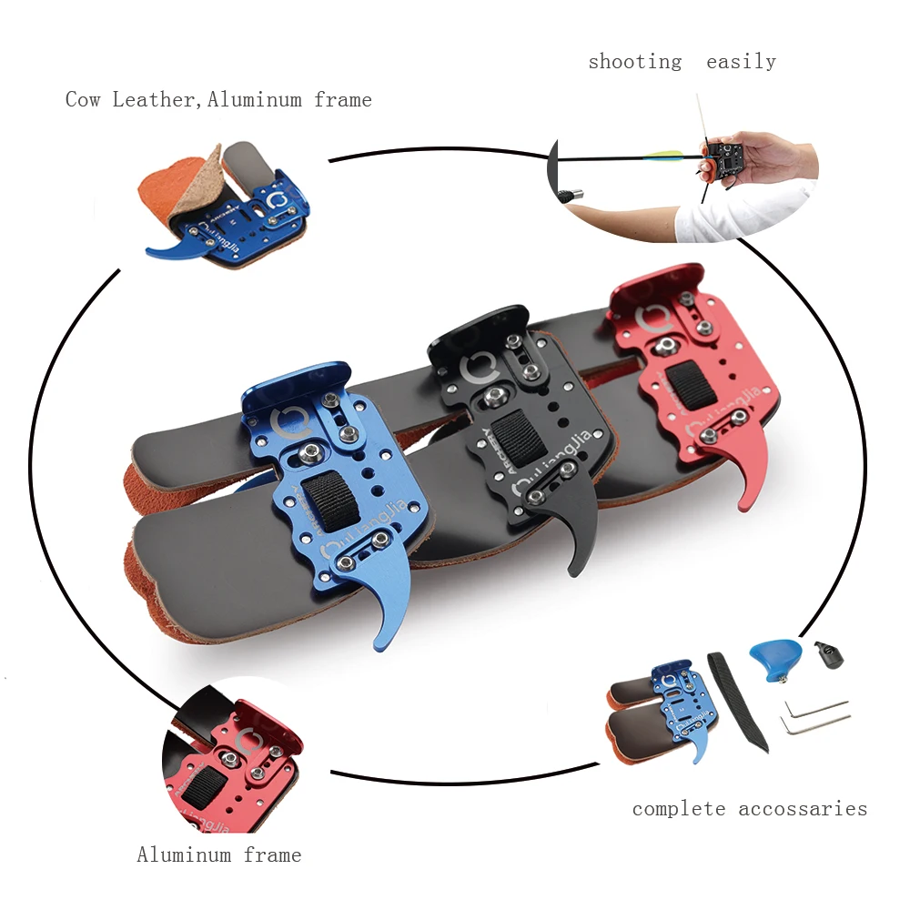 Archery Aluminum Finger Protector Recurve Bow Finger Tab with Hook