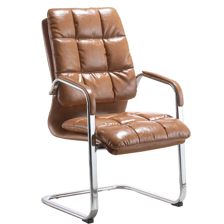 Modern office meeting room reception PU leather brown guest visitor chair with armrest