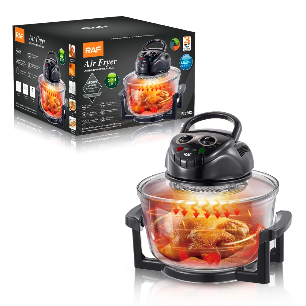 RAF 12L Desktop Cooker 3 In 1 Multi-usage Family Detachable Explosion-proof Glass Halogen Oven Turbo Convection Oven Air Fryer