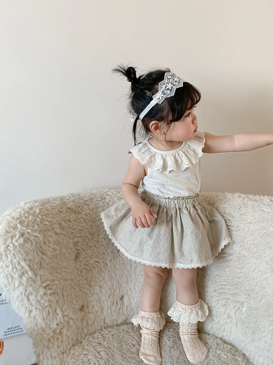Korean style baby clothing sets for girls summer sleeveless baby clothes for girls wholesale lovely skirt and top set