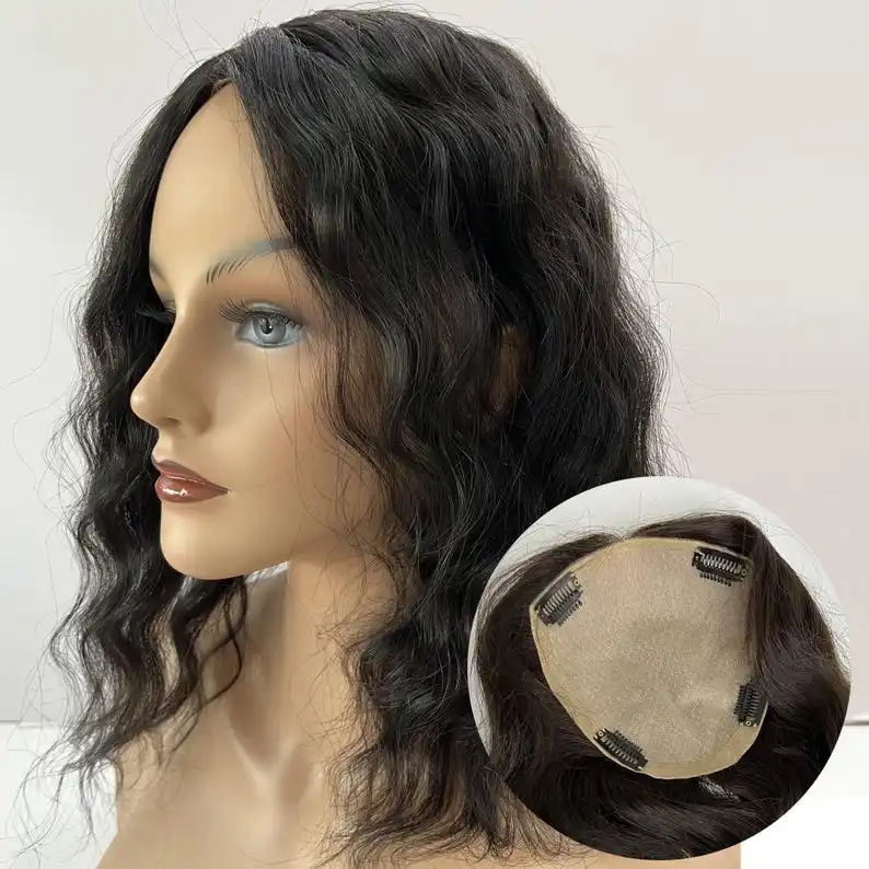 Natural water wave wavy  13x15 cm Silk Base Closure European wholesale Human Hair Silk Base Topper For Women