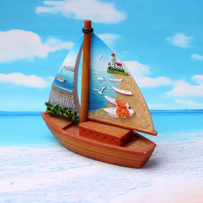 Creative Resin Crafts Scenic Sailboat Decoration Custom Tourist Souvenirs Resin Double Sailboat Sculpture