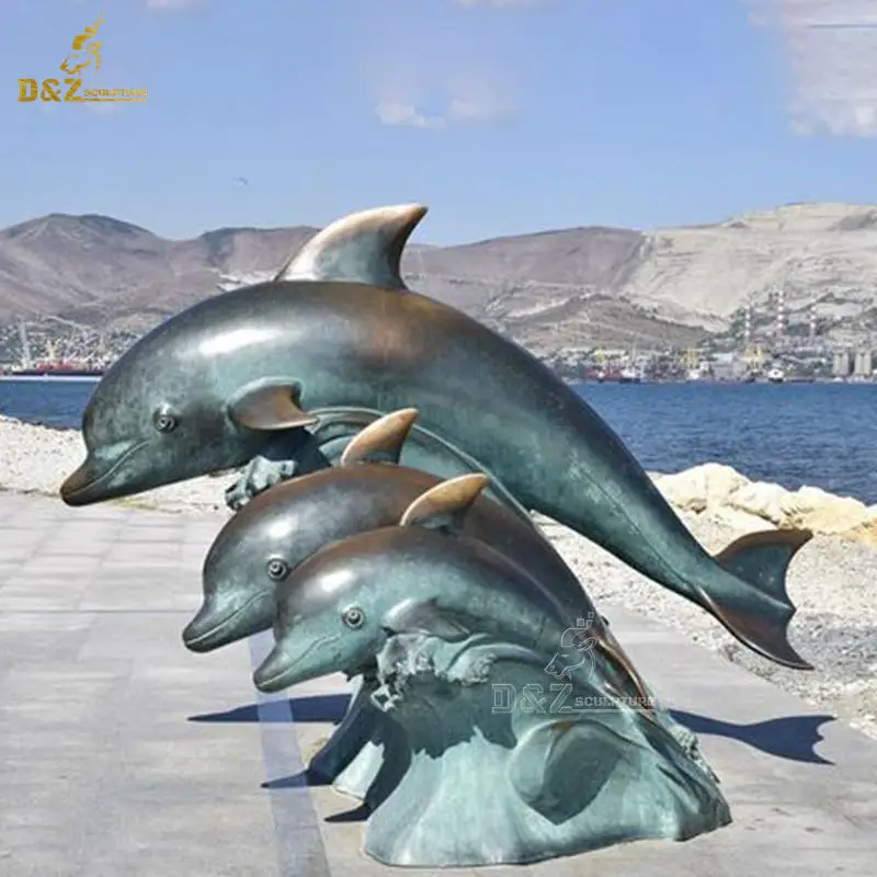 modern metal bronze /brass dolphin statue water fountain for pool