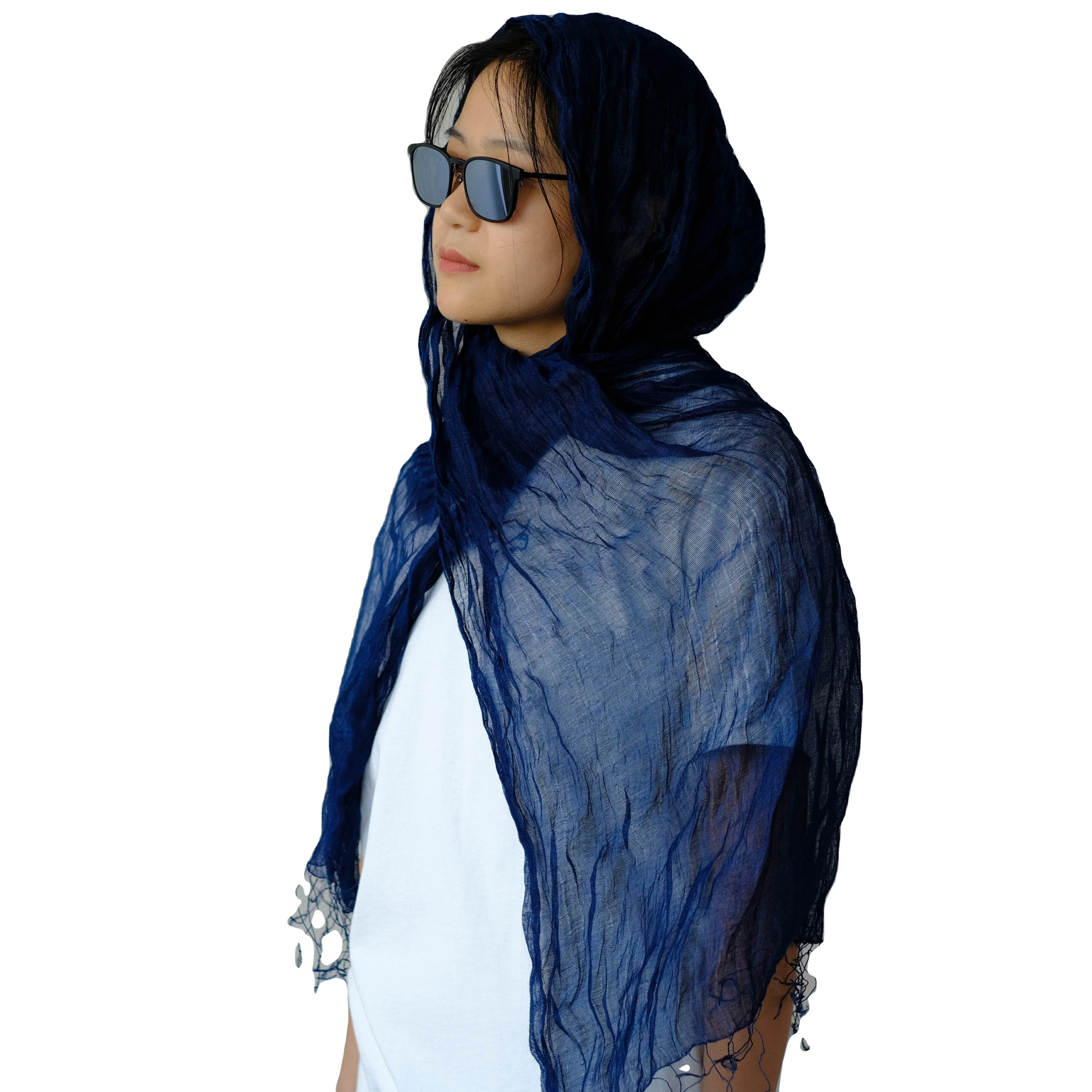 Indigo Dye Fabrict silk cotton By  Handmade and Green Product silk cotton(Shawl/Scarf)