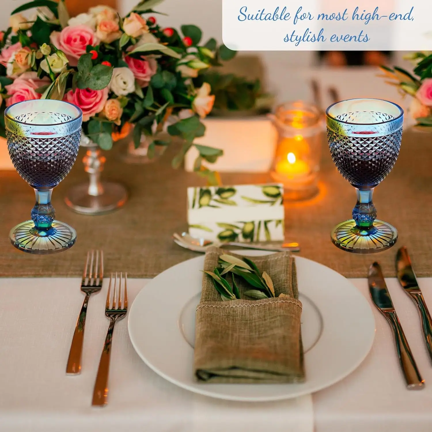 Blue 10 oz Vintage Red Wine Glass Goblets With Embossed Diamond Design for Juice Liquor Party Wedding Bar