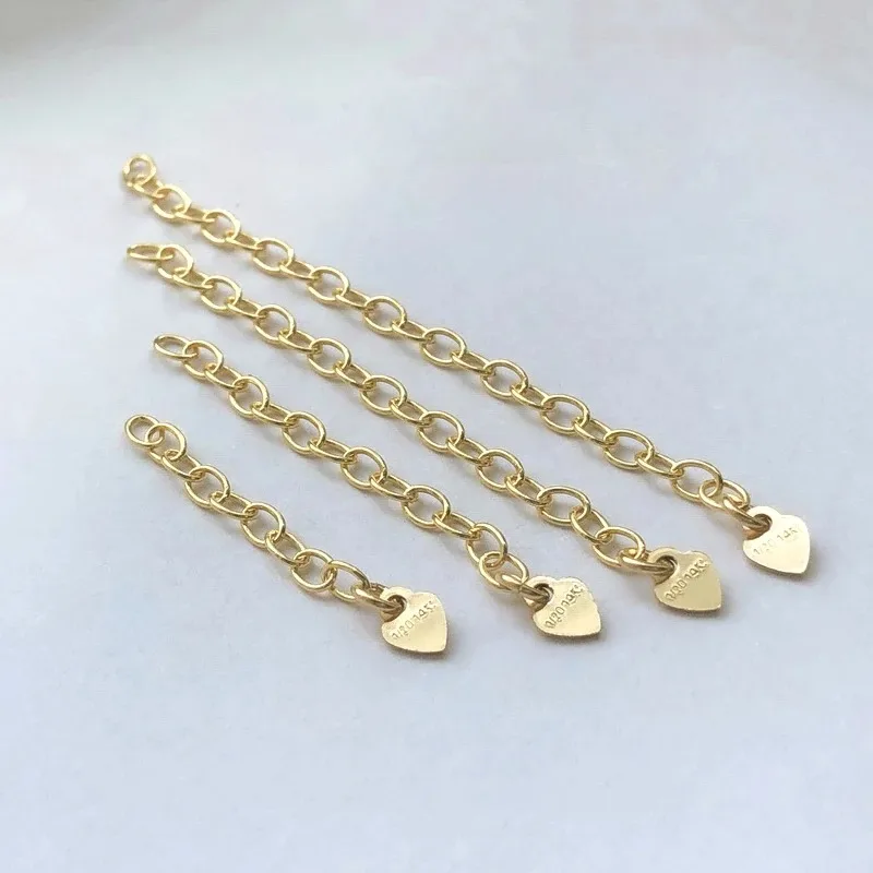 Gold Filled 2.3mm Extension Chain 2/3/4/5CM Cable Link Extender Chain With 1/20 14K Stamped 4mm Circle 3.5mm Heart Tail