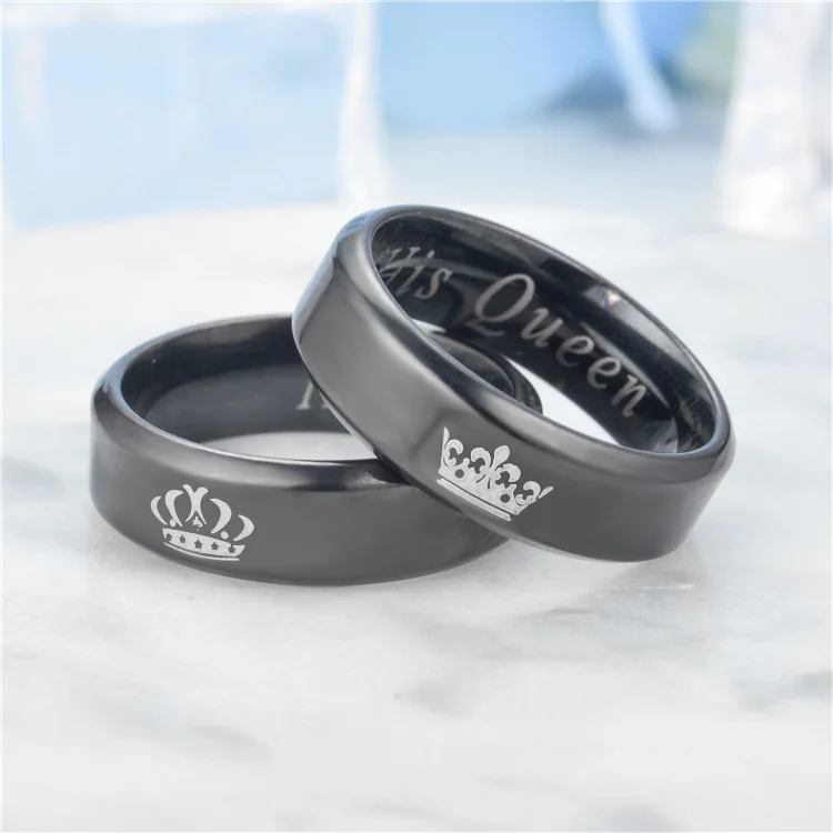 Wholesale Romantic Engraved King and Queen Rings for Couple 18K Gold Plated Stainless Steel Crown Plain Finger Rings