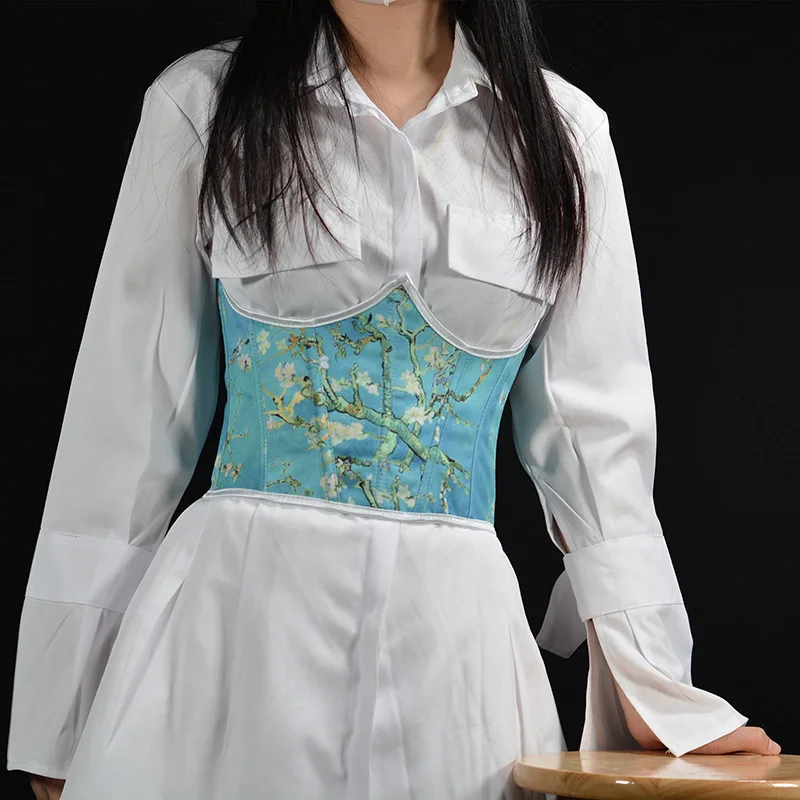 2023 Spring Bandage Corsets Wholesale Vintage Peony Print Corset Women Camisole Tops With Front Waist Tie Plus Size