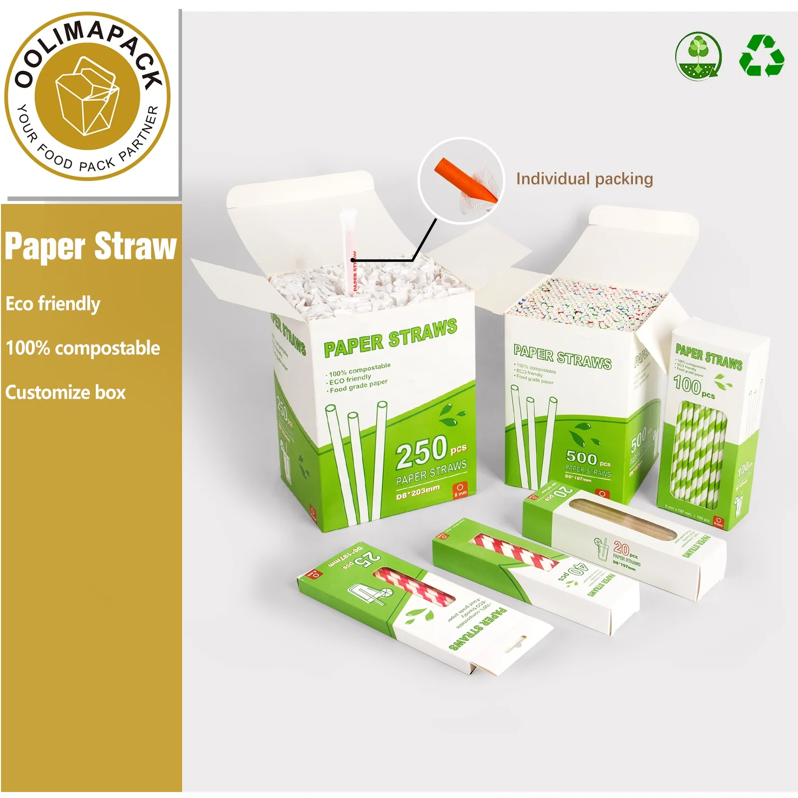 Free Samples Biodegradable Disposable 197x6mm Paper Straw Decorations Striped Cocktail Drinking Straw