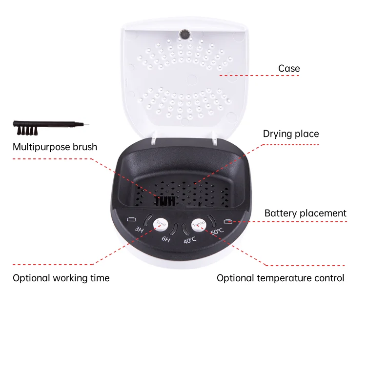 Hearing Aid Electronic Dryer Dehumidifier Drying Case with Multi Functional Cleaning Brush Aid 202
