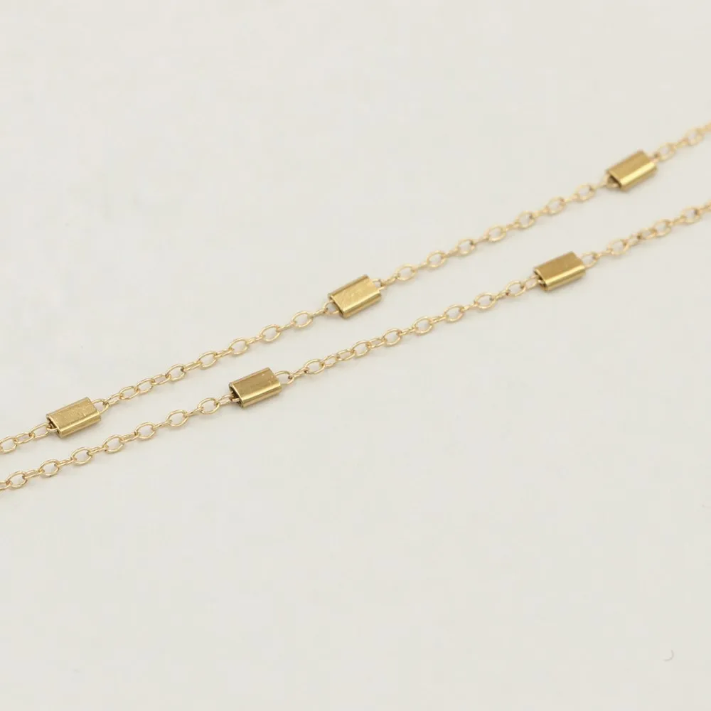 New 14K Gold Filled Cable Chain w/ Flat Beads No Tarnish Permanent Bulk Chain for Jewelry Making