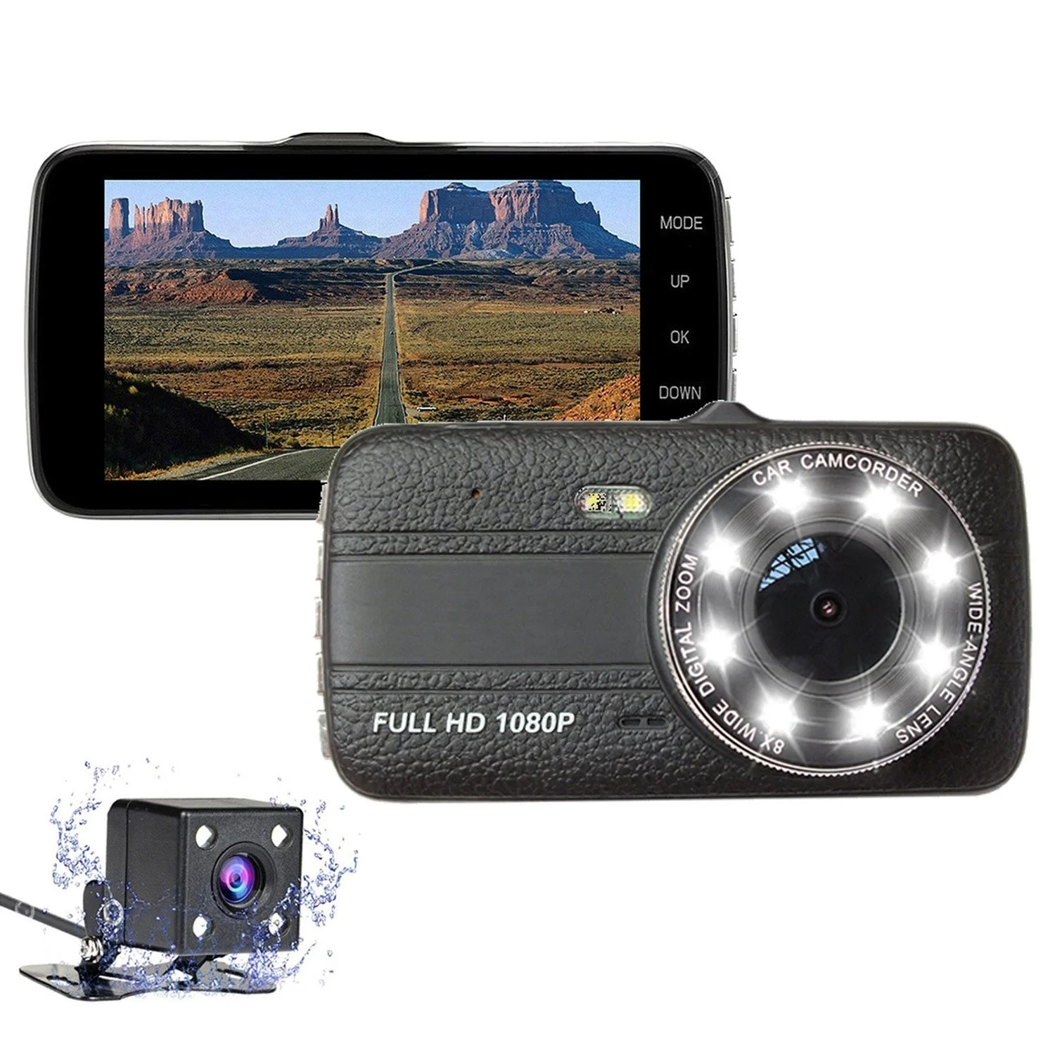 Yikoo OEM Dash Cam Full HD 4.0 Inch IPS Dvr Dual Cams With Night Vision 120 Degree Car Dvr Camera