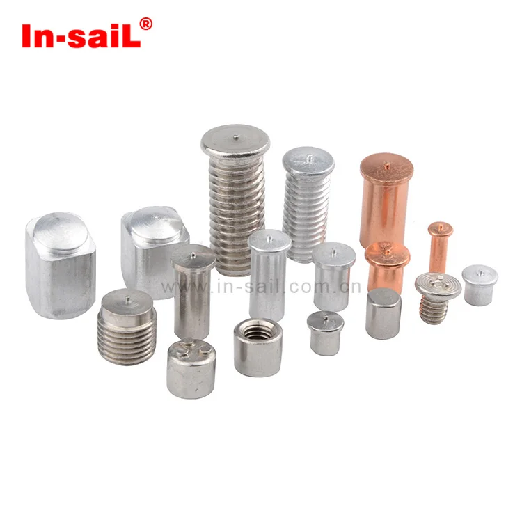 Brass copper-plated capacitor discharge threaded weld stud for sheet metal