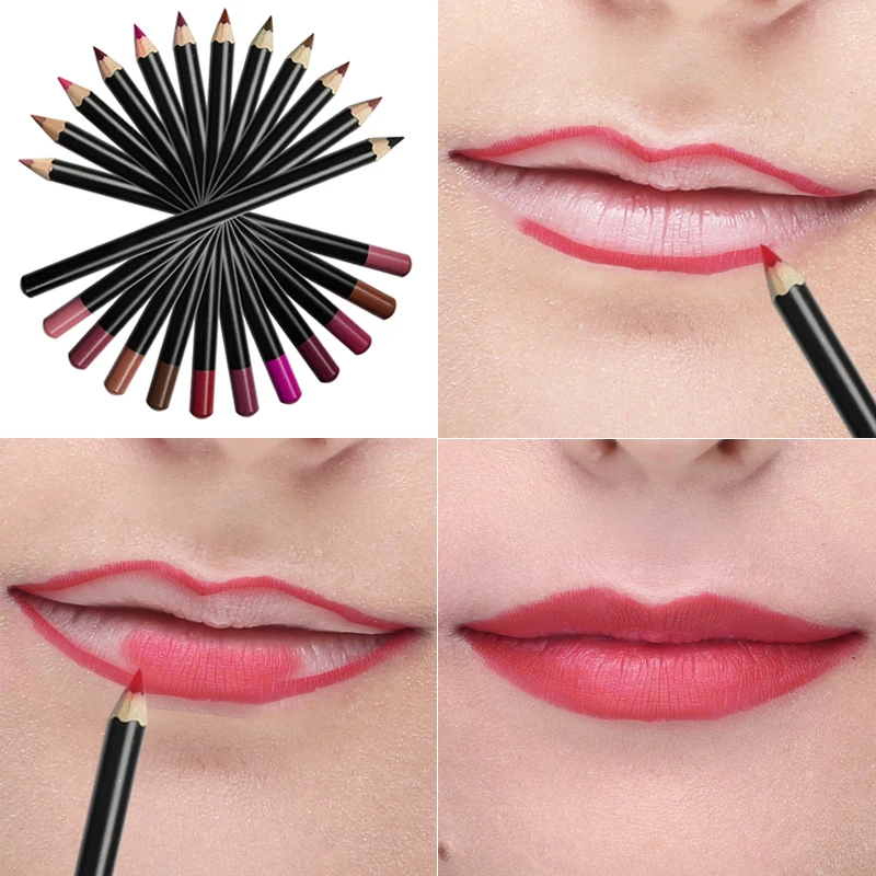 Wholesale lip liner pencils custom private label matte natural waterproof wooden lip liner High Pigment Matte Lipliner Pencil