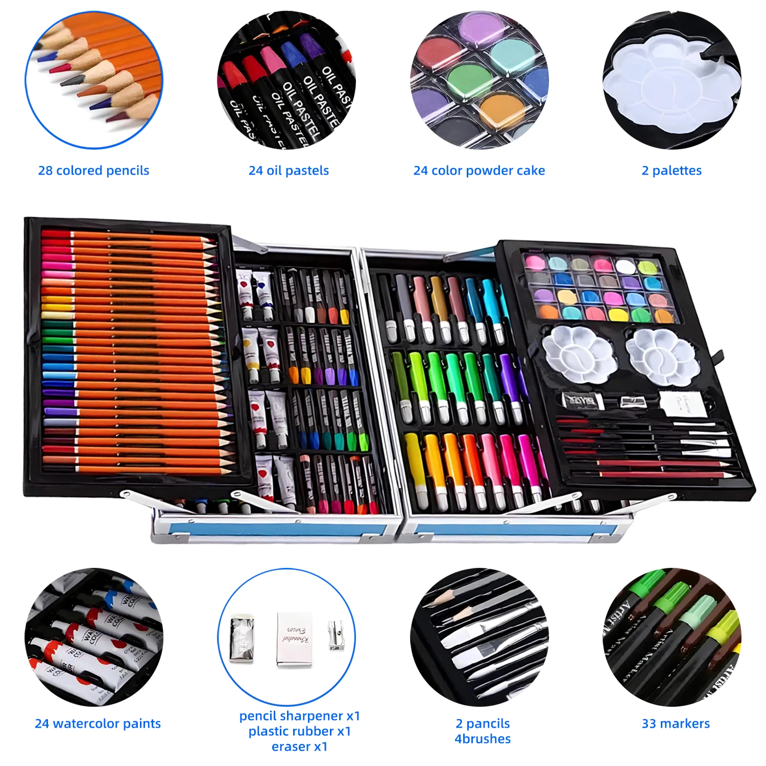 145PCS Drawing Supplies Kid Painting Art Kit Box Stationery Bilayer Artist Set colored pencils art tools Art Sets for Children