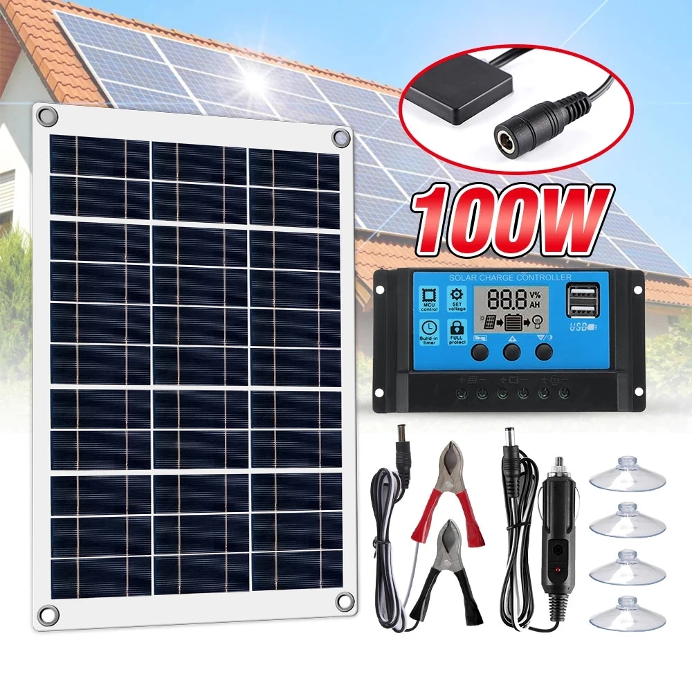 100W Solar Panel Kit Complete 12V USB With 10-60A Controller Solar Cells for Car Yacht RV Boat Moblie Phone Battery Charger