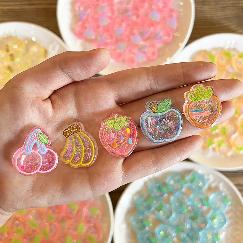 DIY Acrylic Shaker Cartoon Charms Fruit Apple Colorful Glitter Headmake Ornament