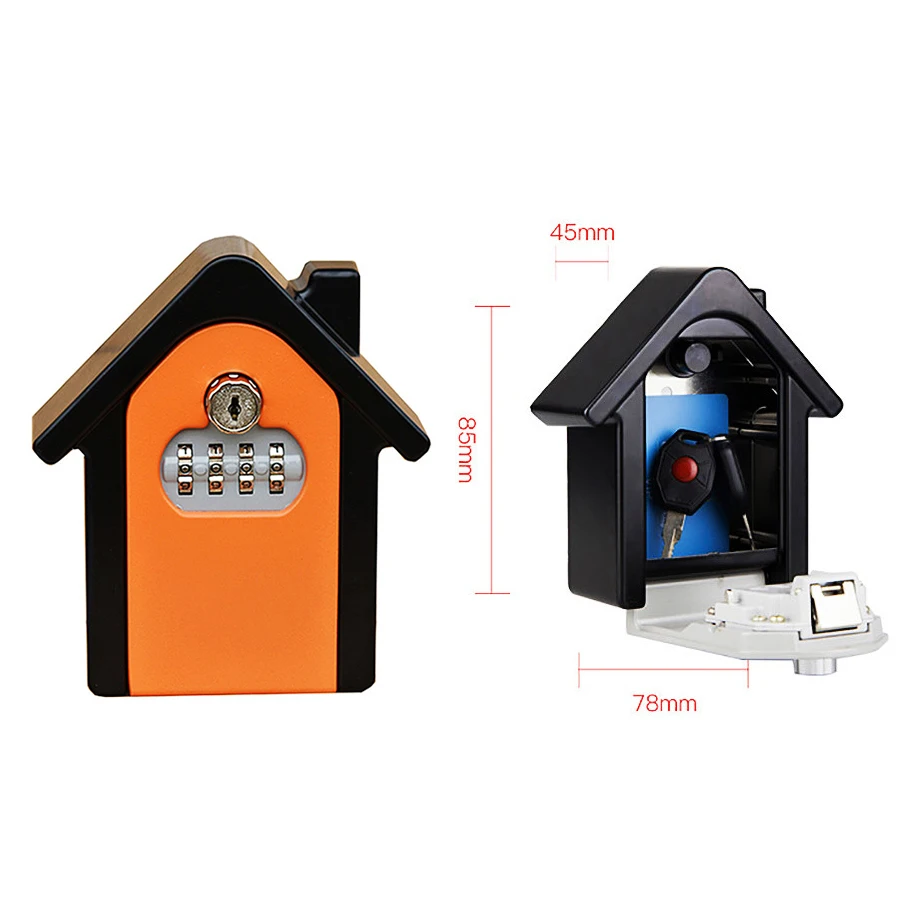 House Shape Outdoor Wall Mount Key Hidden Holder Storage Safe Box with 4Digit Combination Password Lock