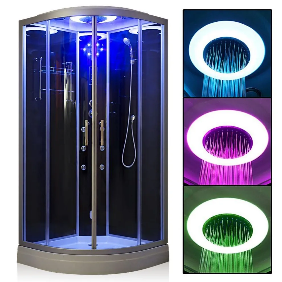 Sliding Style Black and White Curved Tempered Glass Material Walk-In Shower Enclosures 5mm Thickness Frameless for Bathroom