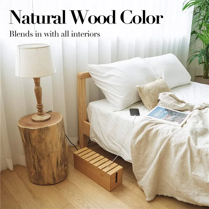 Деревянная коробка для управления кабелями-стильный органайзер шнура дома и офиса коробки корзины хранения прямоугольные из натурального бамбука