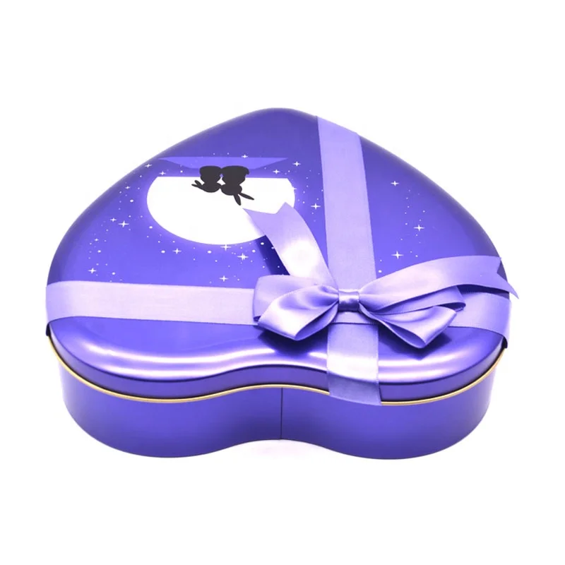 Luxury Food Christmas Packaging Metal tin can box Customize Heart Chocolate Container Tin candy jar tin can