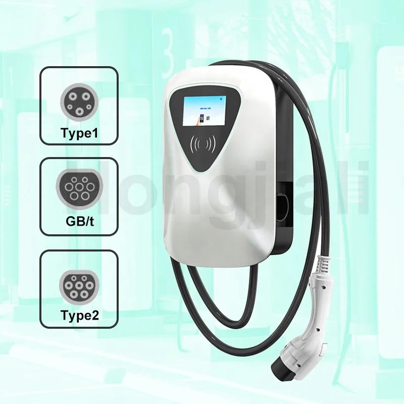 Домашнее электрическое автомобильное зарядное устройство Hongjiali tuya app iec62196, тип 2, Европейское стандартное настенное зарядное устройство кВт, 7 кВт, 11 кВт, 22 кВт