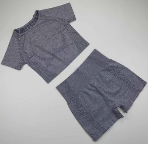 
Popular Women training 2 Piece suit Fitness Short Sleeve Crop Top Shirts Running Shorts Workout Clothes Seamless Yoga Set 