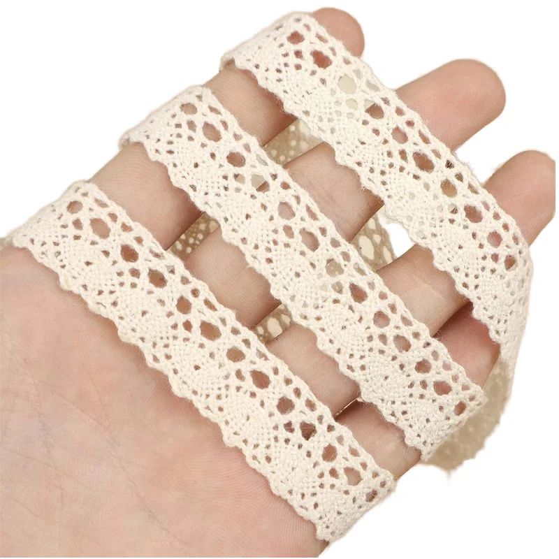 Custom Beige 100% Cotton DIY Crafts Crocheted Edging Guipure Cluny Lace Trims for Garment