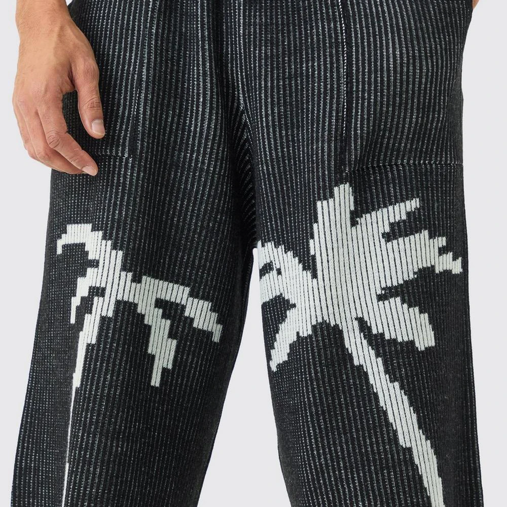 Custom OEM & ODM men knitted pants print sweater short mens cotton ribbed knit sweater pants