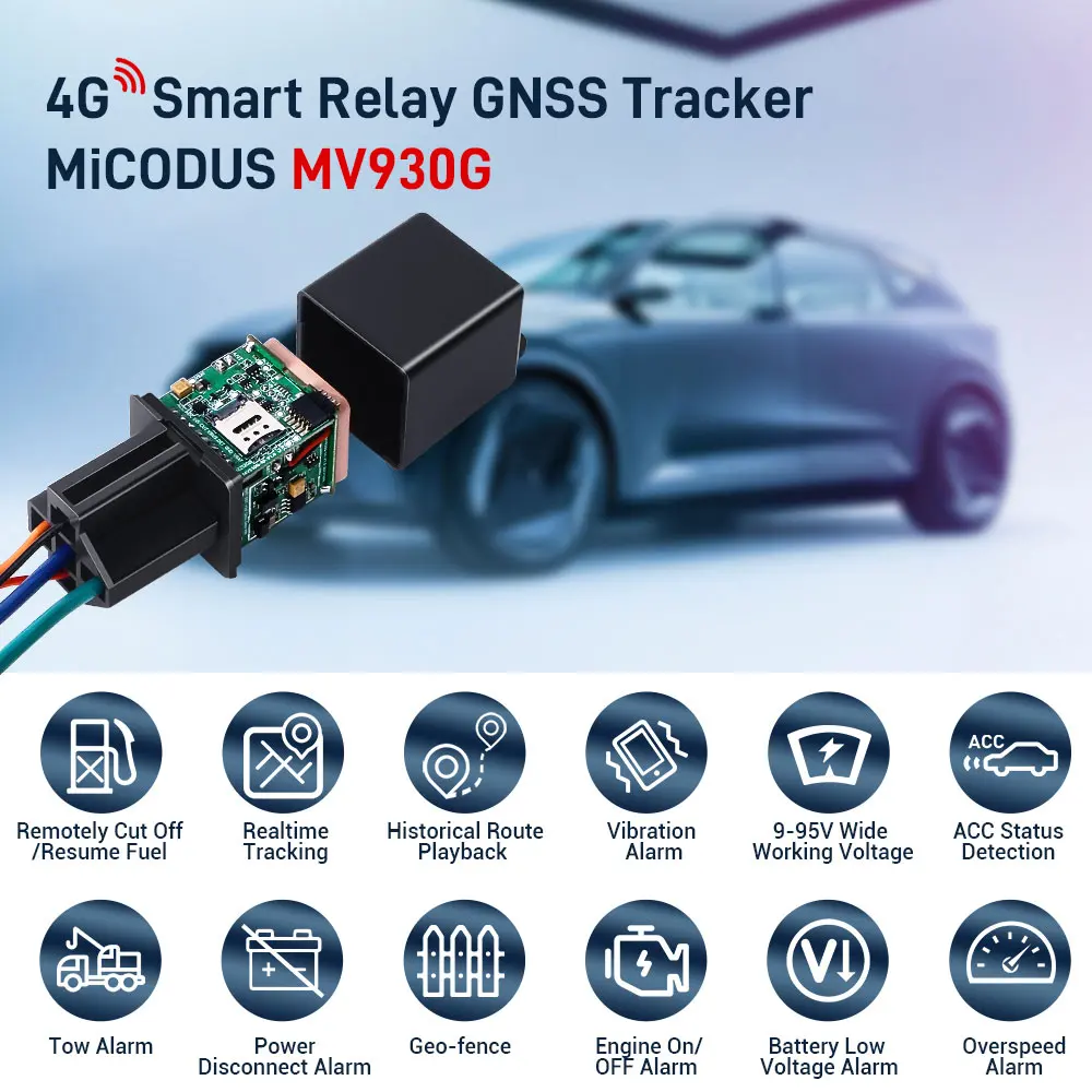 Car Immobilizer Cut Off Engine Mini Hidden Spy 4G Motorcycle Vehicle Locator MiCODUS MV930G Relay Tracking GPS Tracker Device