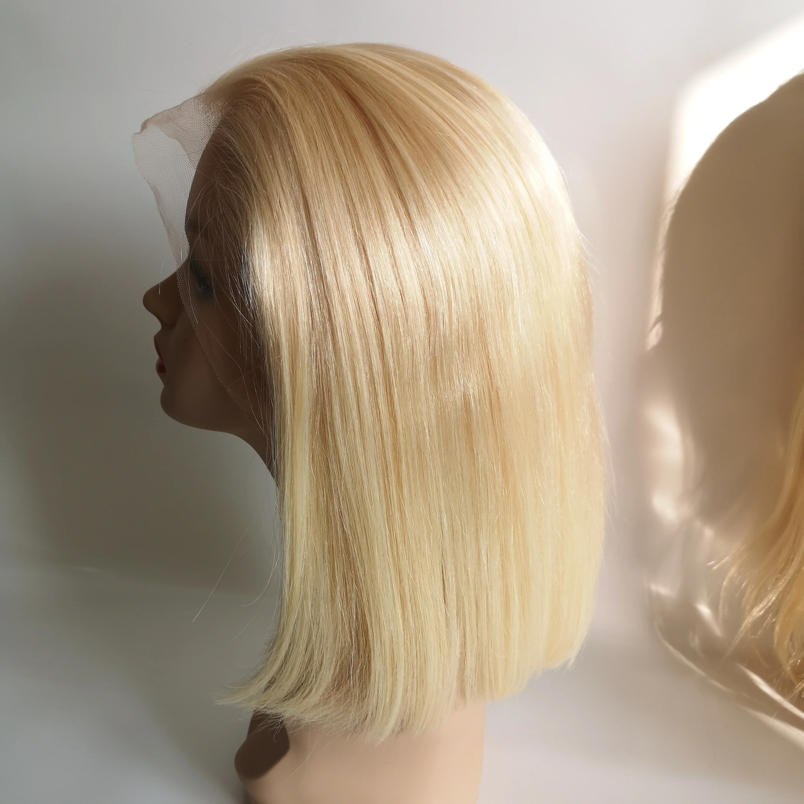 BOB Human Hair Lace frontal  Wig Remy European Hair Lace Wig Light Blonde