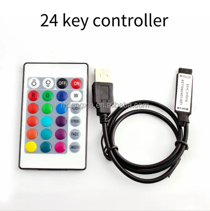Mini USB plug RGB LED Controller 24 Keys Remote IR Control USB 5V For 3528 5050 SMD RGB LED Light Strip