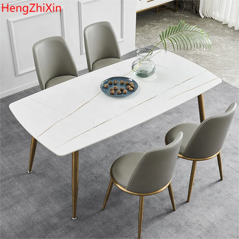 Роскошный каменный обеденный стол, высококлассная мебель для ресторана, современный обеденный стол, набор золотого цвета