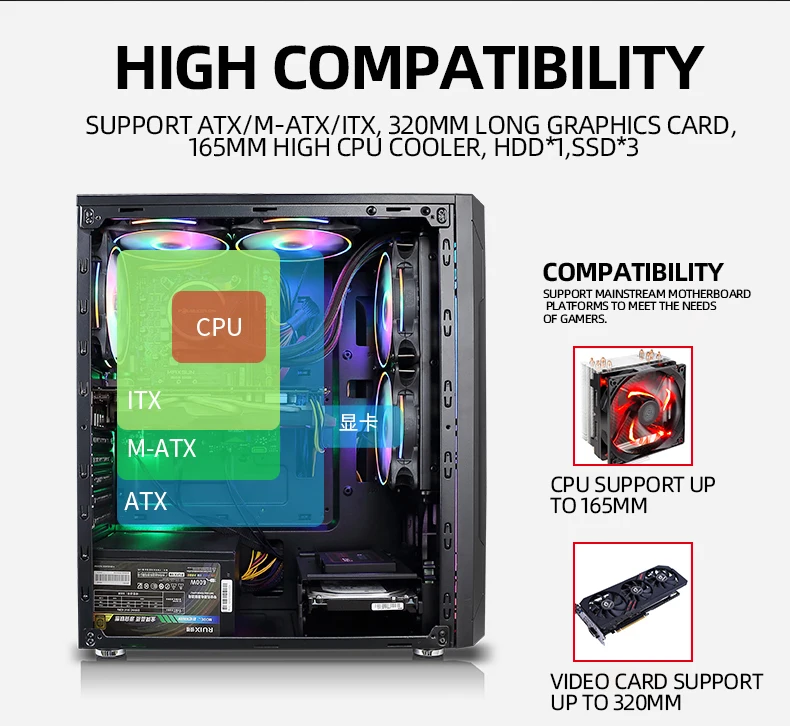 Рассвет закаленное стекло 6*12 веер матрица Средняя башня RGB светодиодный компьютер ПК корпус микро Atx игровой Корпус и