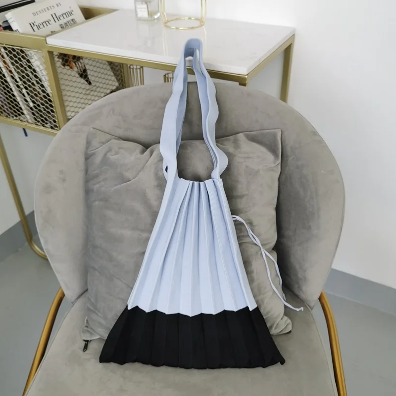 Wholesale Pleated Design Folded Tote Bag Collision Wool Knitted Handbag Personalized Patchwork Ladies Shopping Bags