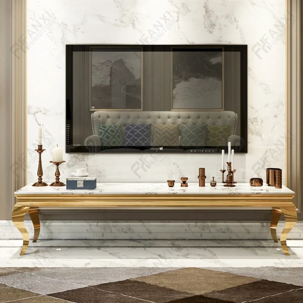 TV Stands Living Room Furniture Gold Stainless Steel Table Marble  Tv Stand Modern Luxury Tv Cabinet Made in China