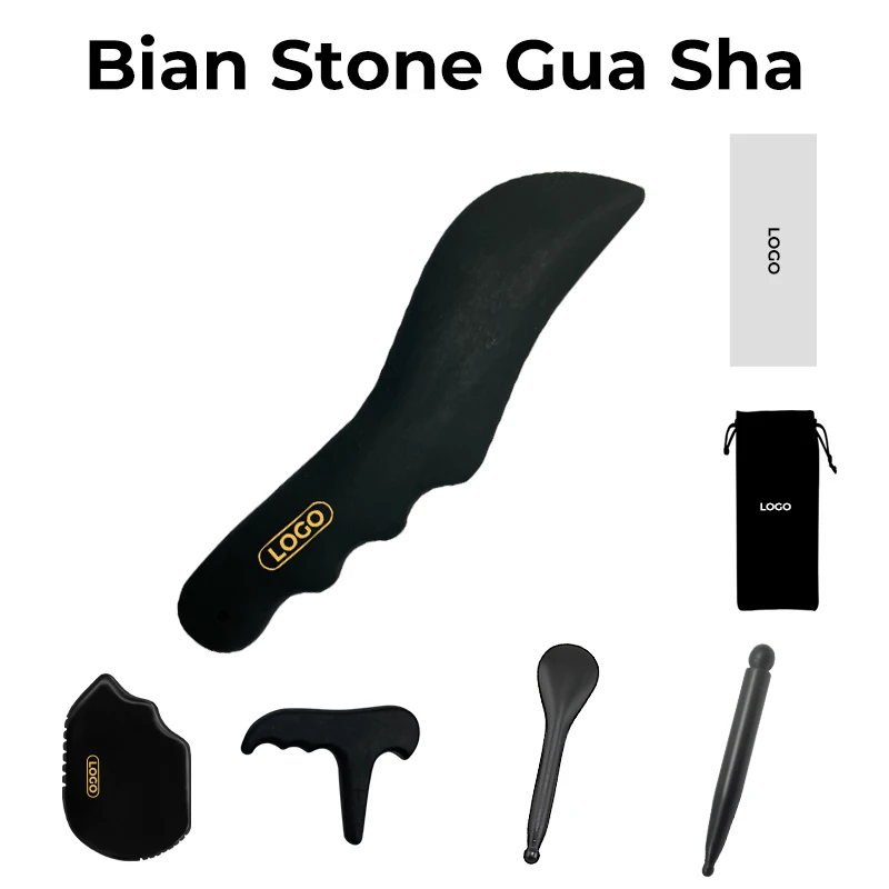 OEM Face Skincare Wand With Facial Massager Beauty Products Massage Hot Stones Natural Bian Stone Face Roller And Guasha Beauty
