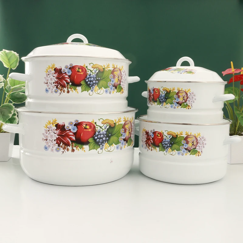 2023 New design high-capacity kitchen accessories sets 4-pcs set cast iron enamel casserole pot set with decals